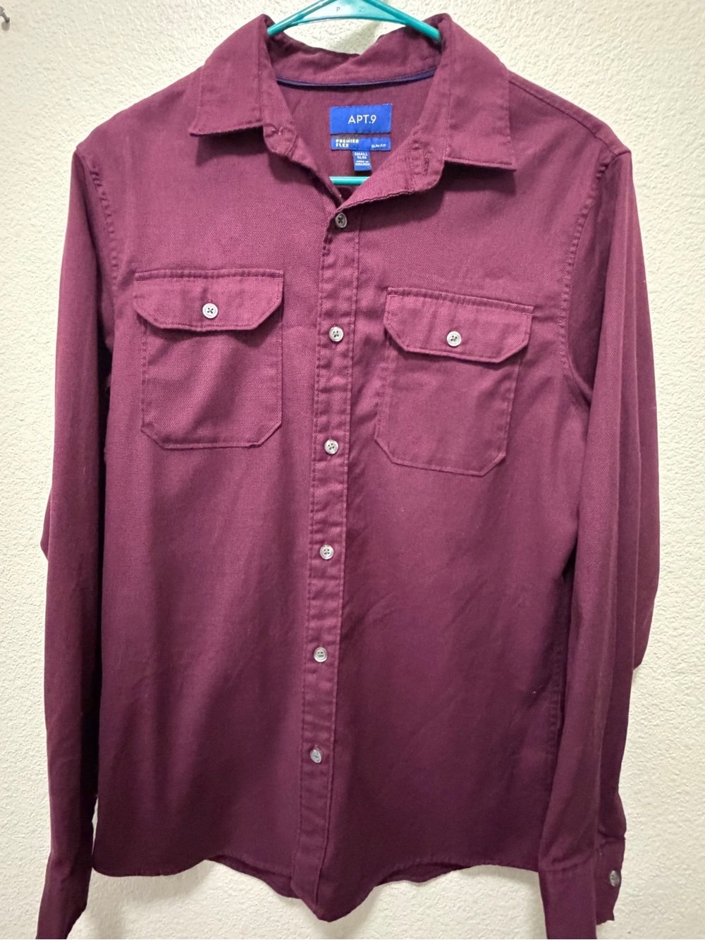 Apt 9 burgandy premier flex slim fit button down shirt, men's small